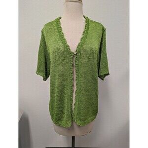 Vintage Sag Harbor Open Knit Green Retro Cardigan Sweater sz XL Single Button